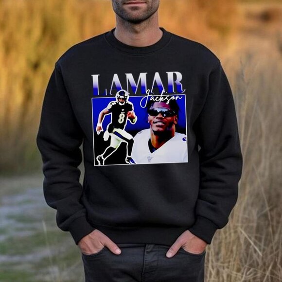 Lamar Jackson Vintage Bootleg Sweatshirt Retro NFL Crewneck 90s Ravens Fan 05 - Picture 1 of 5